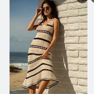 Joie Cream and Black Striped Crochet Midi Dress